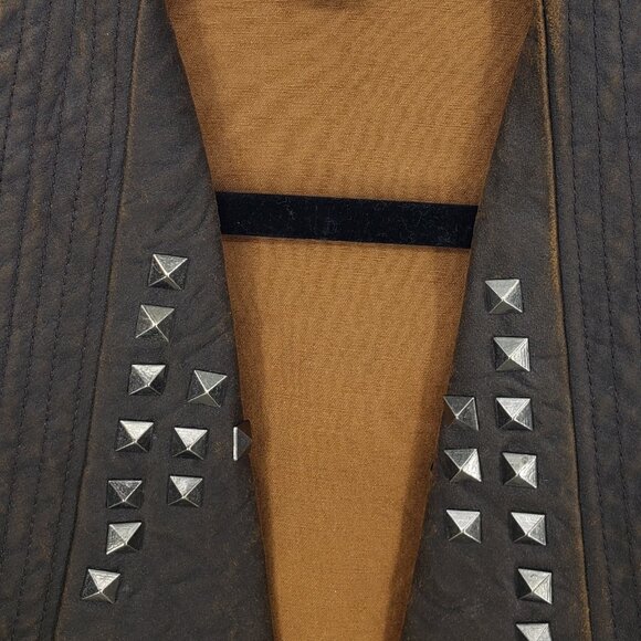 Forever 21 Vintage Y2K Studded Faux Leather Biker Waistcoat Vest M  Brown - Picture 5 of 9